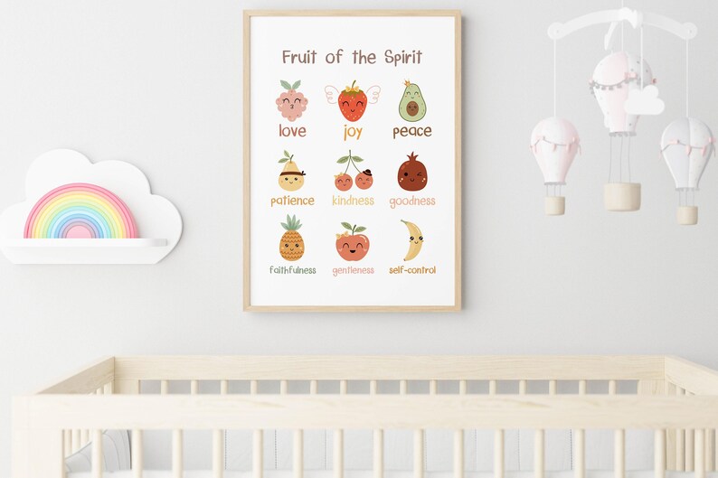 Kids Fruit of the Spirit Bible verse wall art poster/canvas, Galatians 5:22-23 Christian Religious Scripture quote Nursery Artwork Print image 8