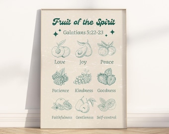 Frucht des Geistes Bibel-Vers-Wandkunst Poster / Leinwand, Galater 5: 22-23 christliches modernes Retro-religiöses Schriftzitat Kinderzimmer-Kunstwerk