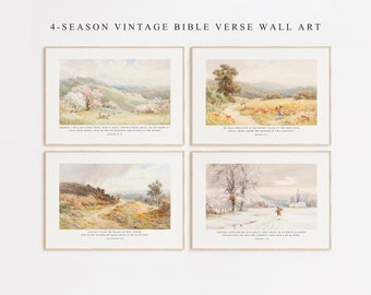 Christian Vintage 4 Seasons Bible Verse unframed Poster wall art, Psalm Isaiah Galatians Scripture quote Religious Landscape painting Print