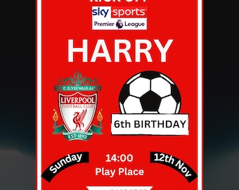 Liverpool Football Birthday Party Invitation.