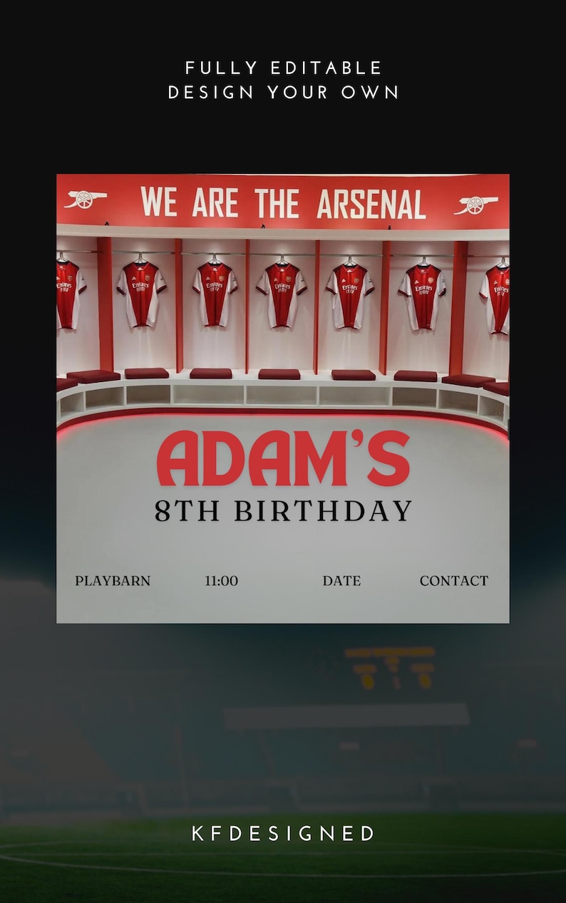 Arsenal Football Birthday Party Invitation. - Etsy