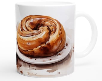 Cinnamon Roll Watercolor Art Mug: Cottagecore Coffee Mug