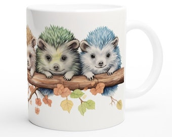 Pastel Hedgehogs White 11oz Ceramic Mug, Hedgehog Mug, Pastel Mug, Hedgehog Gifts, Fall Decor, Cottagecore Mug, FairyCore Mug, Gift For Her