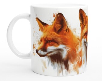 Three Foxes Pen and Ink Art White 11oz Ceramic Mug, Fox Mug, Nature Mug, Cottagecore Mug, Home Decor, Gift Idea, Gift for Her, Whimsical