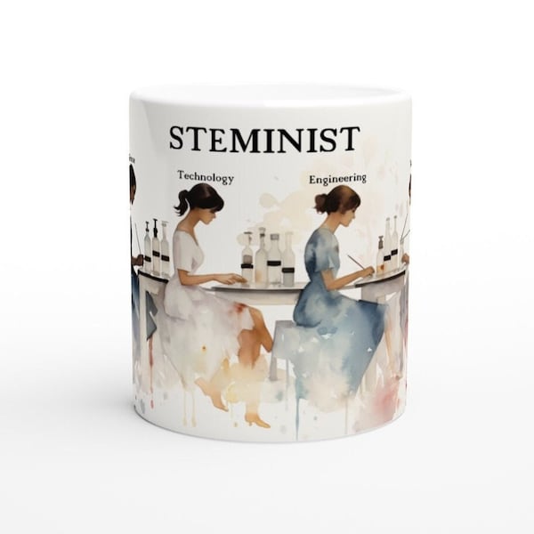 Steminist - White 11oz Ceramic Mug, Women in Science, Technology, Engineering, Math