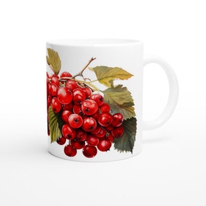 Rowan Berry Cluster White 11oz Ceramic Mug, Mountain Ash, Red Berries, Autumn, Fall, Harvest, Watercolor Art, Boho, Botanical, Cottagecore