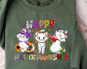 Marie Cat HalloThanksMas Sweatshirt: Funny Halloween Thanksgiving Christmas Shirt