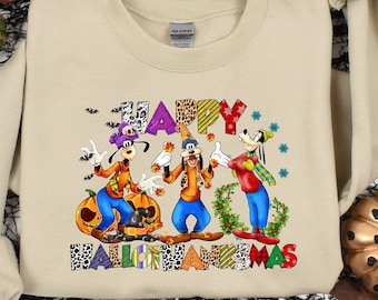 Happy Hallothanksmas Sweatshirt: Goofy Halloween Thanksgiving Weihnachten Shirt