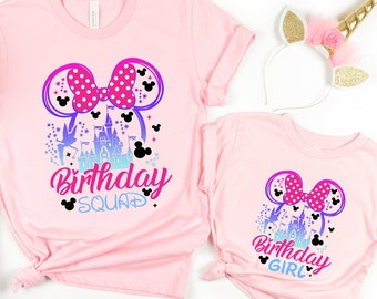 Chemise anniversaire fille, chemise Minnie Birthday Squad, t-shirt groupe anniversaire Disney, cadeau d'anniversaire pour fille, cadeau pour fille d'anniversaire, correspondant à la famille