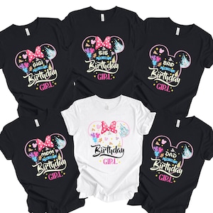 Koszulka urodzinowa dla dziewczynki z nadrukiem, rodzinna koszulka urodzinowa Minnie, koszulka urodzinowa Disney Squad, prezent urodzinowy dla dziewczynki, koszulka na wycieczkę dla dziewczynki, pasujące do rodziny
