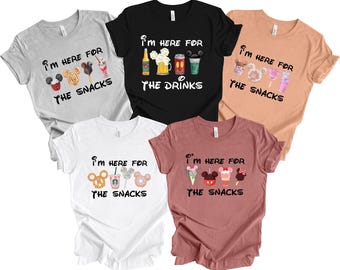 Disney Snacks Shirt, Cotton Polyester Options With Illustrated Food And Drink Designs