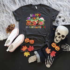Halloween Thanksgiving Christmas Baby Yoda Shirt, Happy HalloThanksMas Sweatshirts, Happy Hallothanksmas Shirts, Funny Halloween Shirt