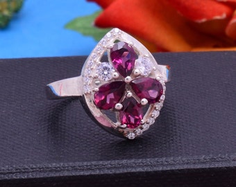 Natural Garnet ring, Gemstone ring ,valentine gift, rings, solitaire ring, cocktail ring ,925 sterling silver Ring, floral design