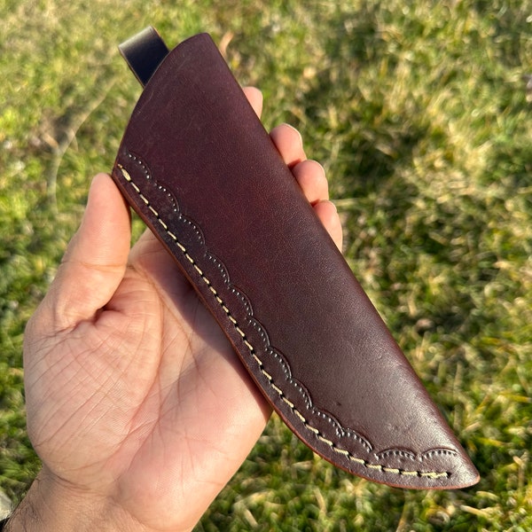 Hand made saddle leather knife sheath, vertical knife sheath, leather knife sheath