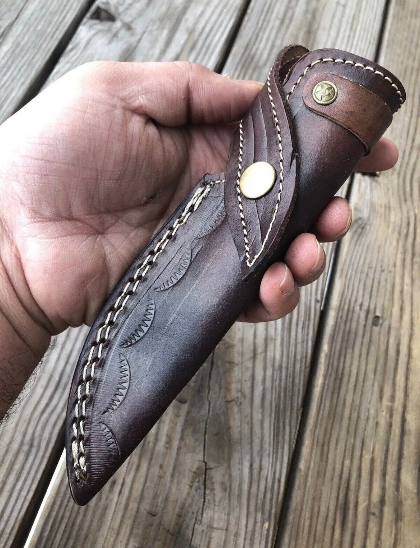 Hand Made Saddle Leather Knife Sheath, Vertical Knife Sheath, Leather