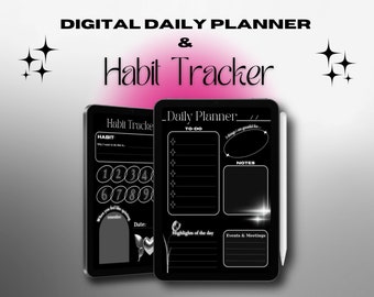 Aesthetic Digital Planner / Digital Habit Tracker & Daily Planner /Goodnotes Digital Planner /Selfcare Daily Plan/ Dark Mode Digital Journal
