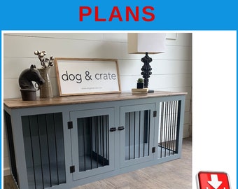 Large Double Dog Crate DIY Plans - Double Large Wooden Dog Kennel Plans, Dog Crate Furniture - Download PDF