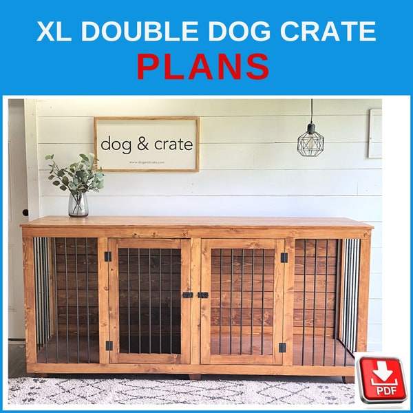 XL Double Dog Crate DIY Plans - Double extra large Wooden Dog Kennel Plans, Dog Crate Furniture - Download PDF