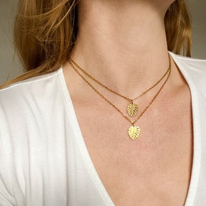Monstera Leaf Necklace | 18K Gold Necklace, Plant Leaf Necklace, Tropical Plant Jewelry, Botanical Minimalist Necklace Gift for Her, Dainty
