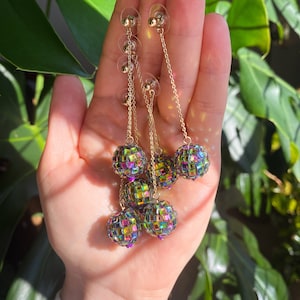 Colorful Disco Ball Earrings | Dangle Drop Rainbow Mirrorball Earrings, Festival Rave Jewelry