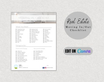 Moving In & Out Checklist for Real Estate Agents  | Real Estate Guide | 2023 Edition | Moving In/Out Packet | Canva | Printable |Edit