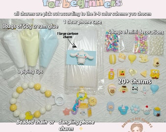 DIY Decoden Phone Case Kit with Beaded Chain, DIY Cream Glue Kit For Beginners , Kawaii Phone Case, iPhone, Charms, Unique Gift