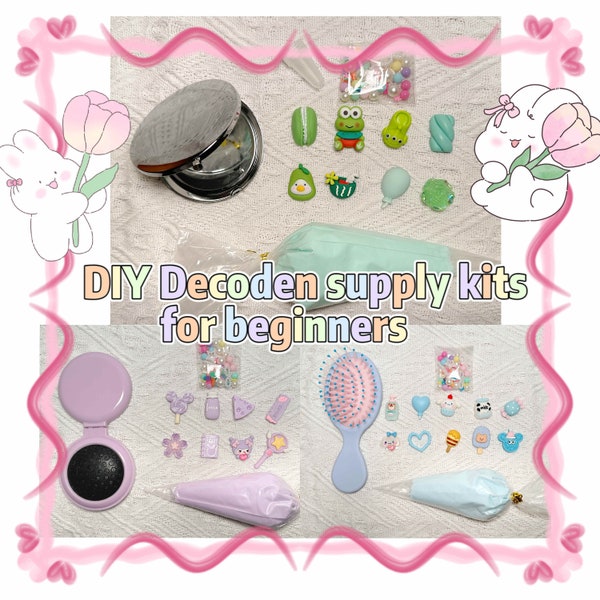 DIY Decoden Supply Kit Cream Glue Great For Beginners Children Birthday Parties DIY Kits Hair Brush Compact Mirror Mirror Brush 2in1