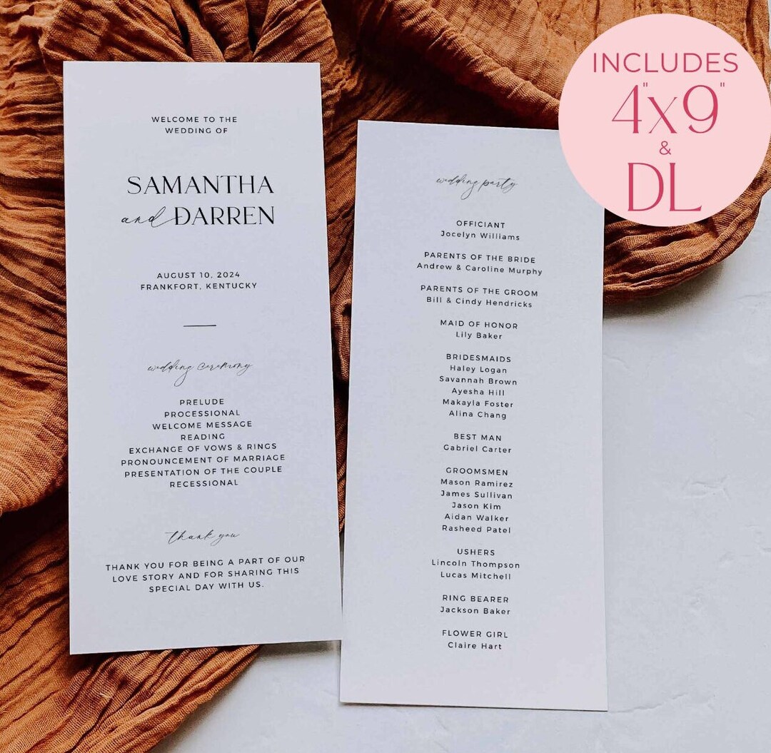 Church Wedding Ceremony Program Template Modern Order of Etsy