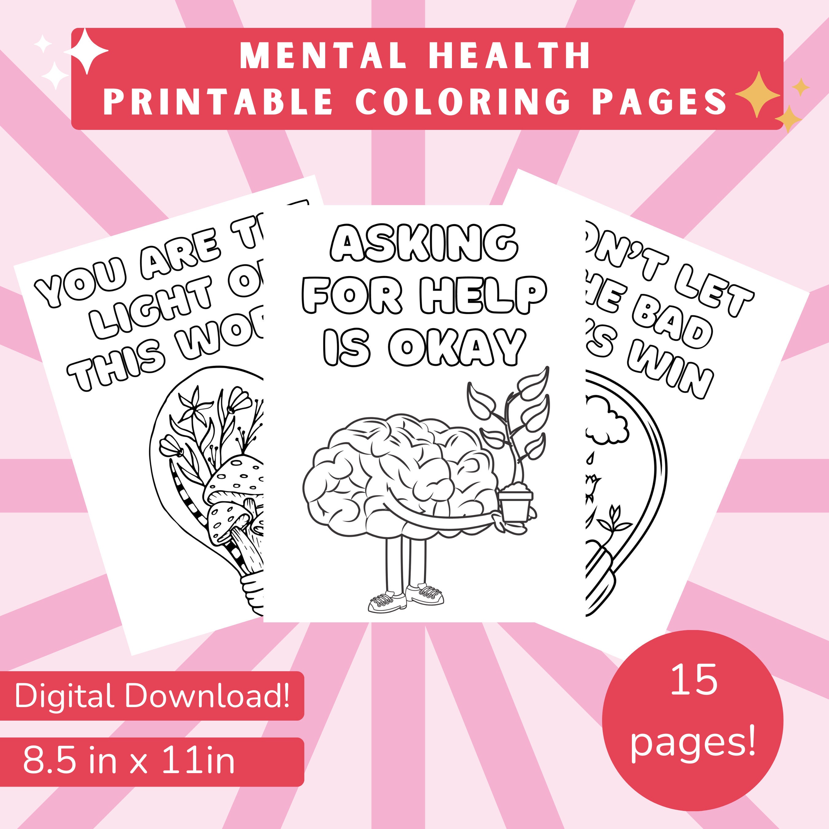 Printable Mental Health Coloring Pages, Digital Download Coloring Pages