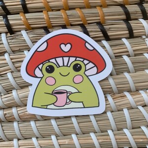 Cute mushroom frog sticker, vinyl matte sticker, cute frog sticker, mushroom sticker, waterproof mushroom sticker, hydro flask sticker