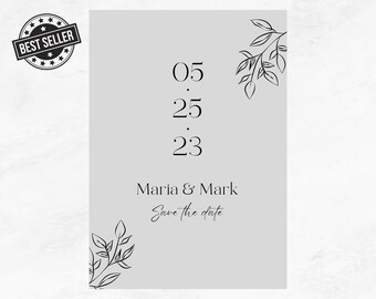 Plantilla de boda minimalista Save The Date, descarga digital, plantilla de boda, plantilla digital, plantilla de boda de tendencia