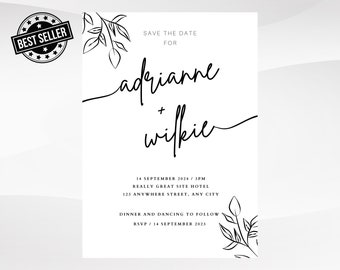 Plantilla de boda minimalista Save The Date, descarga digital, plantilla de boda, plantilla digital, plantilla de boda de tendencia