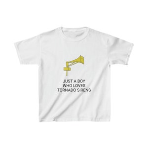 Just a Boy Who Loves Tornado Sirens Kid&#39;s T-Shirt (Thunderbolt)