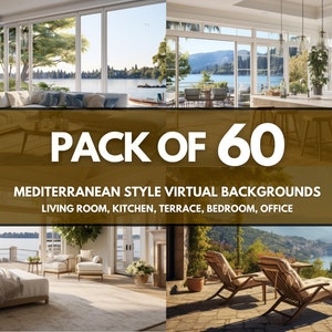 Mediterranean Style Virtual Background, Living Room Backdrop, Microsoft Teams, Google Meet, Zoom, Home Office, Serene