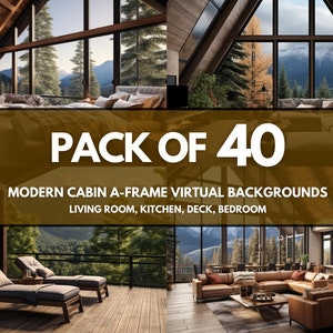 Virtual Background, Modern Cabin A-Frame Style, Living Room Backdrop, Microsoft Teams, Google Meet, Zoom, Home Office