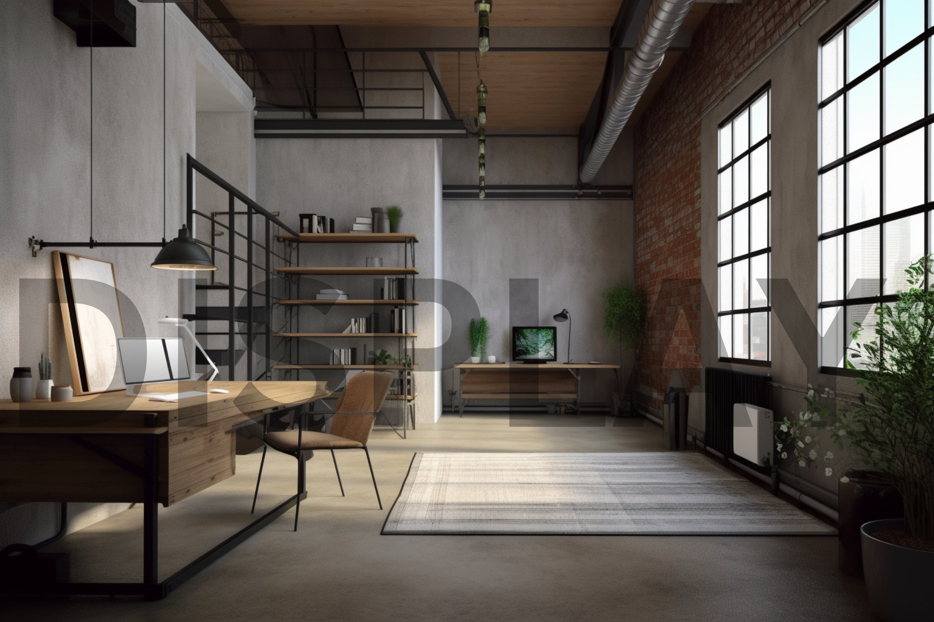 Loft Industrial Virtual Background, Living Room Backdrop, Microsoft