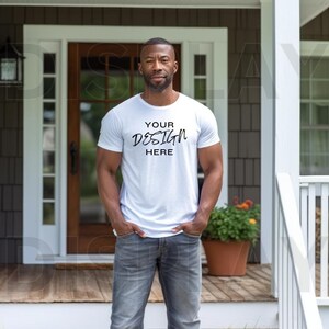 White Bella Canvas 3001 Mockup Unisex T-shirt Mock Up Male T-shirt Mock up Living Room Interior White T-Shirt Mockup Model 3001 Mockup Men