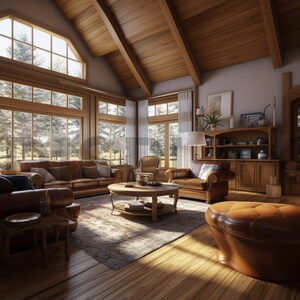 Family Room Virtual Background, Office Backdrop, Zoom, Facebook, Microsoft Teams, WebEx, Skype, Google Meet, Wooded, Cozy Cabin, Shop Bundle