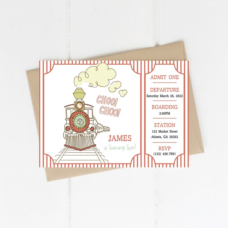 Train Ticket Invitation Template Editable Birthday Party - Etsy
