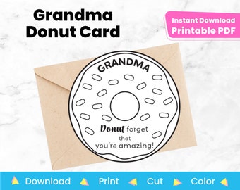 Mother's Day Donut Card for Grandma Printable Template | DIY Coloring Craft | Funny Birthday Gift From Grandkids | Instant Digital Download