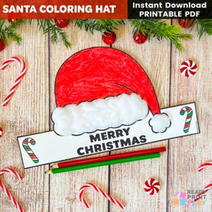 Printable Santa Hat | DIY Christmas Headband Coloring Craft (Digital Download)