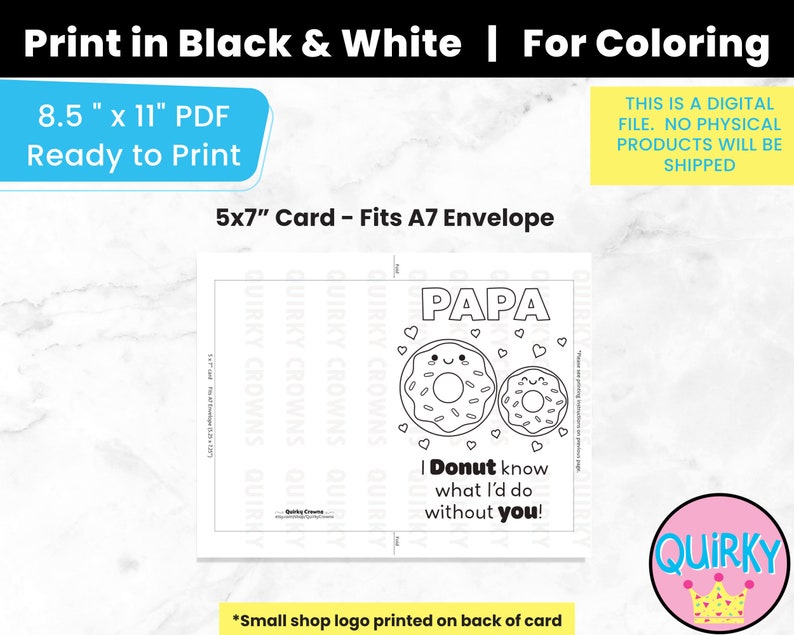 Printable Papa Father’s Day Card for Coloring | DIY Dad Grandpa Craft | Donut Birthday Card for ...