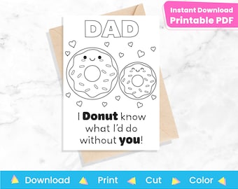 Father's Day Coloring Card: Donut Design, Printable Craft (Digital Download)
