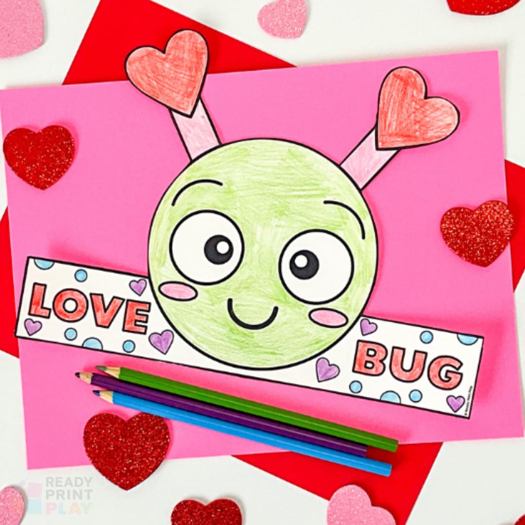 Love Bug Valentine's Day Coloring Crown Craft | Printable Party Hat ...