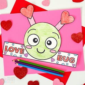 Love Bug Valentine's Day Coloring Crown Craft | Printable Party Hat Activity