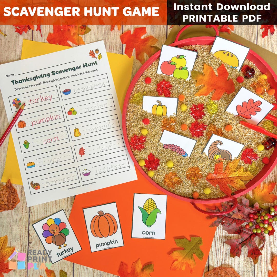 Thanksgiving Scavenger Hunt Party Game | Turkey Sensory Bin Printable ...