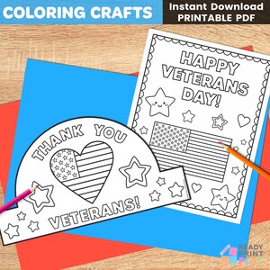 Manualidad y página para colorear de un sombrero para el Día de los Veteranos / Actividad para preescolar y jardín de infancia (Descarga digital)