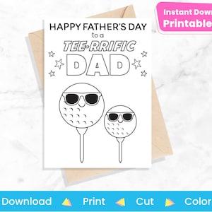 Father’s Day Card to Print and Color | Printable Fathers Day Golf Craft from Kids | Dad Golf Ball Coloring Page | Instant Digital Download