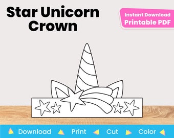 Unicorn Birthday Crown Printable Template | DIY Kids Craft Project For Coloring | Party Favor Paper Hat | Instant Digital Download