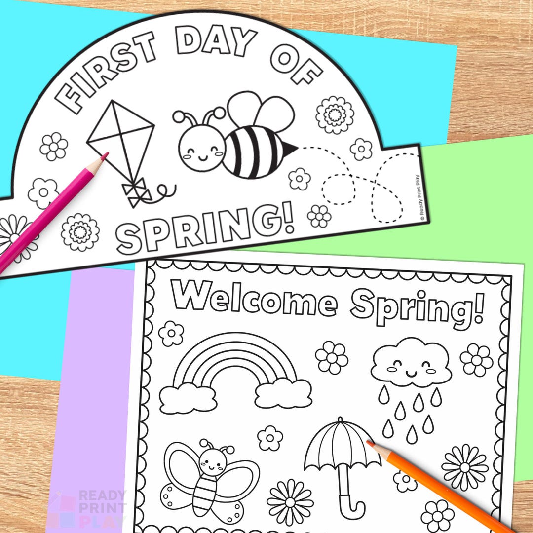 First Day of Spring Crown Craft | Printable March Coloring Page - Etsy